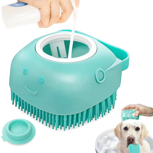 Silicone Pet Grooming Brush with Built-In Foam Dispenser